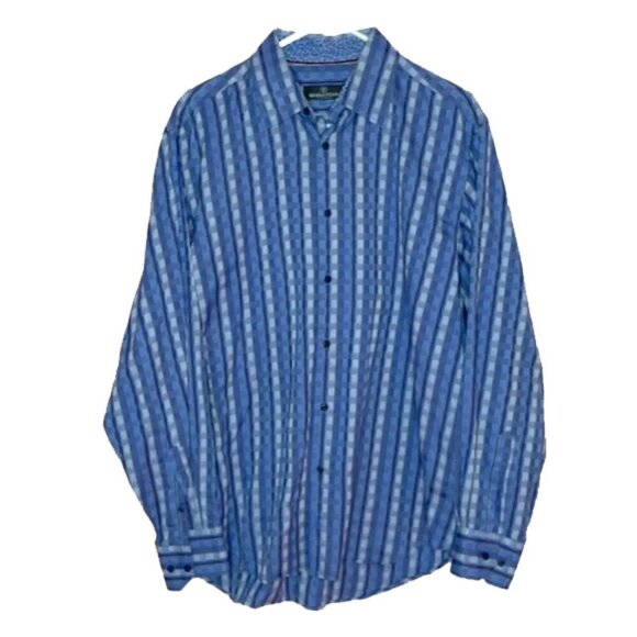BUGATCHI VOMO Stripe Stretch Cotton Button-Up Shirt Size L - Picture 1 of 4